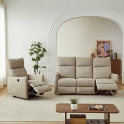 MINOS 3-Sitzer-Sofa mit elektrischer Liegefunktion aus beigem Chenille-Stoff