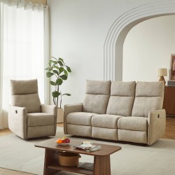MINOS 3-Sitzer-Sofa mit elektrischer Liegefunktion aus beigem Chenille-Stoff