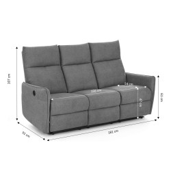 MINOS 3-Sitzer-Sofa mit elektrischer Liegefunktion aus grauem Chenille-Stoff