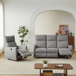 MINOS 3-Sitzer-Sofa mit elektrischer Liegefunktion aus grauem Chenille-Stoff