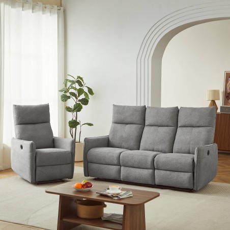 MINOS 3-Sitzer-Sofa mit elektrischer Liegefunktion aus grauem Chenille-Stoff