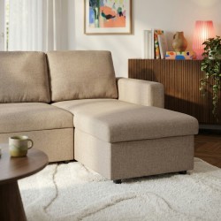 Canapé d'angle convertible et réversible SPENA 4 places tissu beige