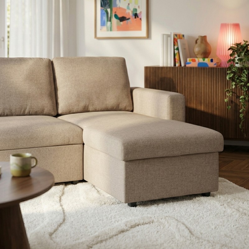 Canapé d'angle convertible et réversible SPENA 4 places tissu beige