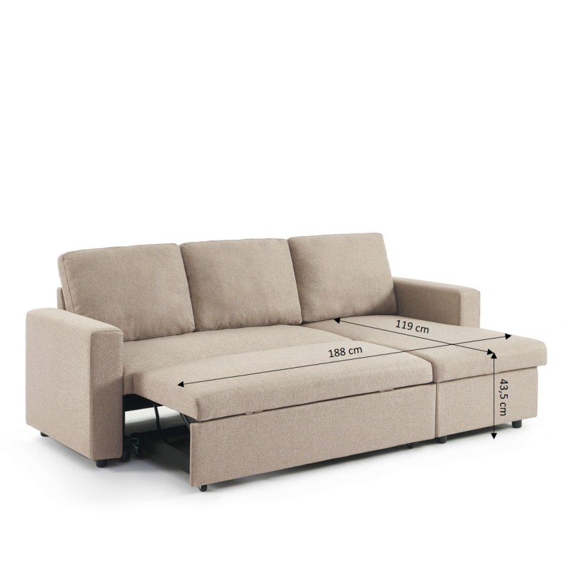 Canapé d'angle convertible et réversible SPENA 4 places tissu beige