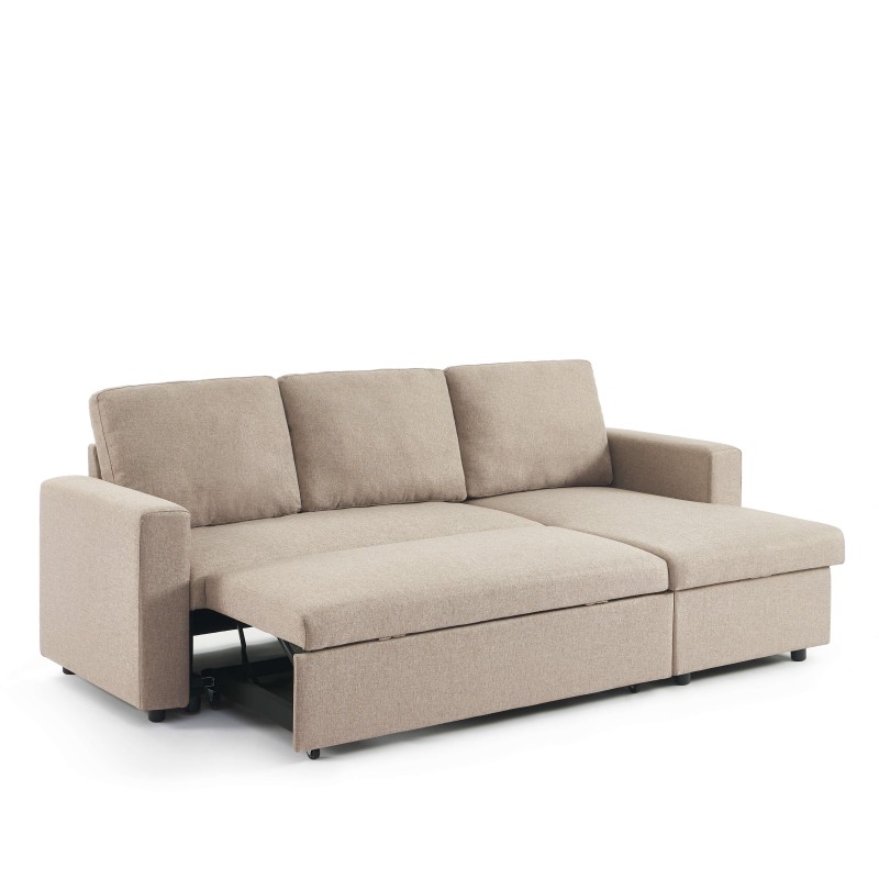 Canapé d'angle convertible et réversible SPENA 4 places tissu beige