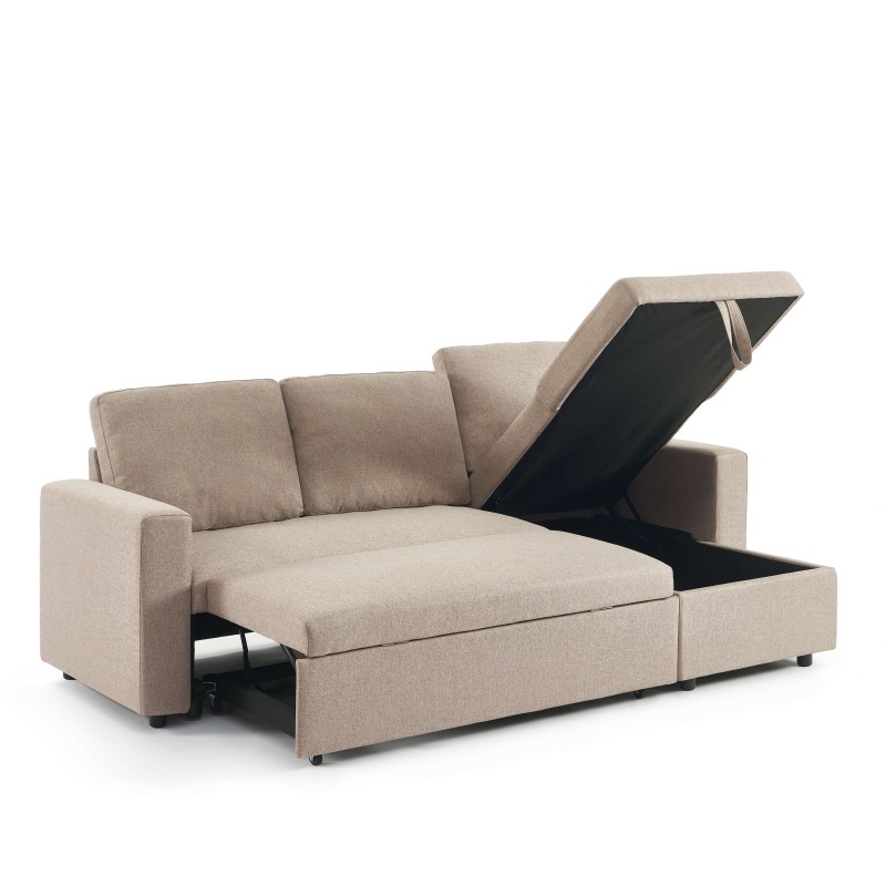 Canapé d'angle convertible et réversible SPENA 4 places tissu beige