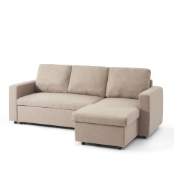 Canapé d'angle convertible et réversible SPENA 4 places tissu beige