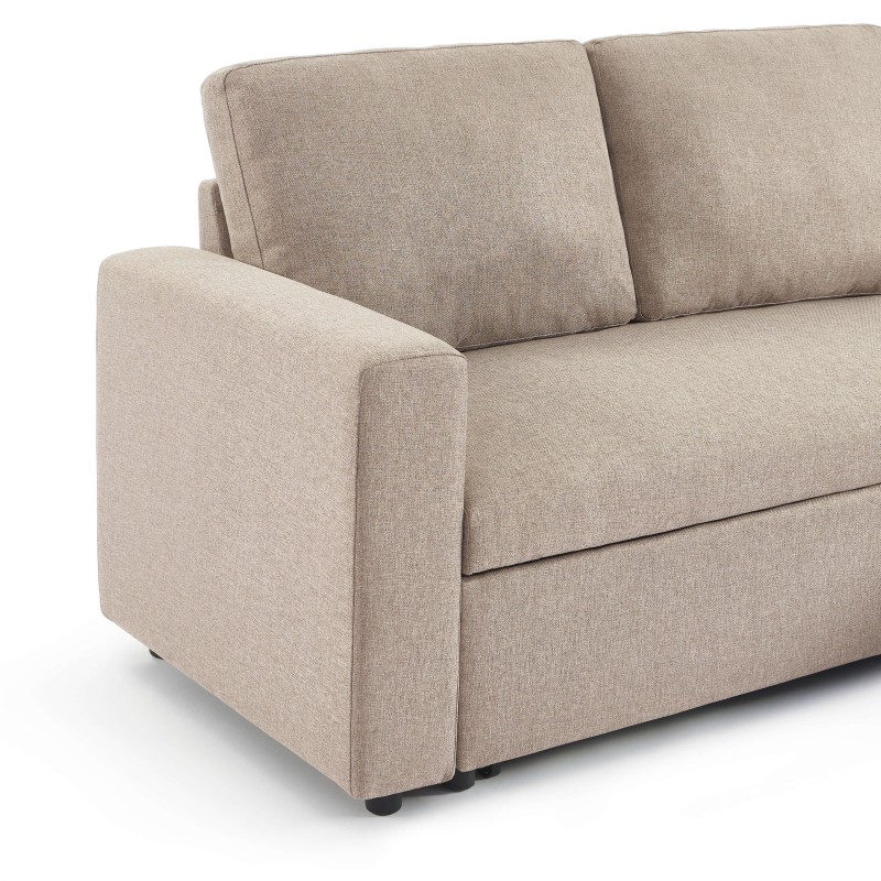 Canapé d'angle convertible et réversible SPENA 4 places tissu beige