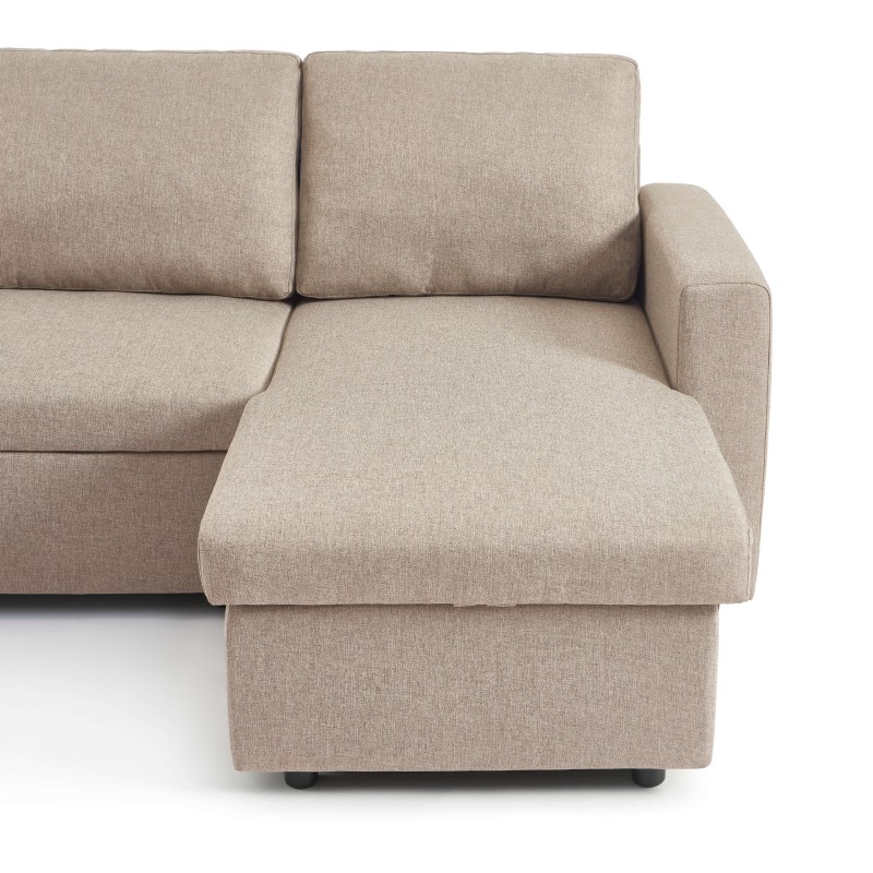 Canapé d'angle convertible et réversible SPENA 4 places tissu beige