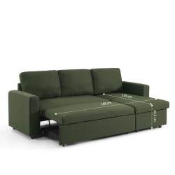 Canapé d'angle convertible et réversible SPENA 4 places tissu vert
