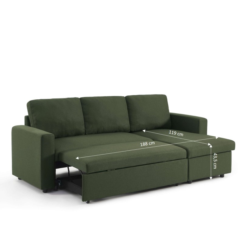 Canapé d'angle convertible et réversible SPENA 4 places tissu vert