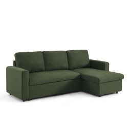 Canapé d'angle convertible et réversible SPENA 4 places tissu vert