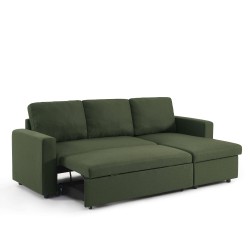Canapé d'angle convertible et réversible SPENA 4 places tissu vert