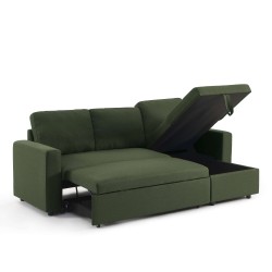 Canapé d'angle convertible et réversible SPENA 4 places tissu vert