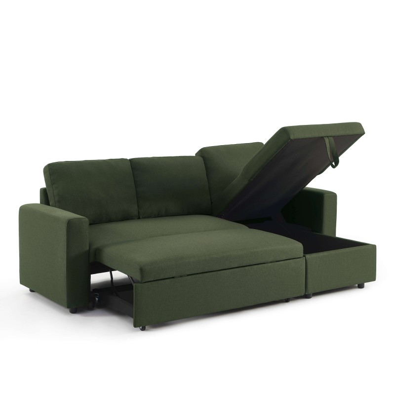 Canapé d'angle convertible et réversible SPENA 4 places tissu vert