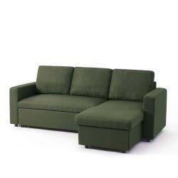 Canapé d'angle convertible et réversible SPENA 4 places tissu vert