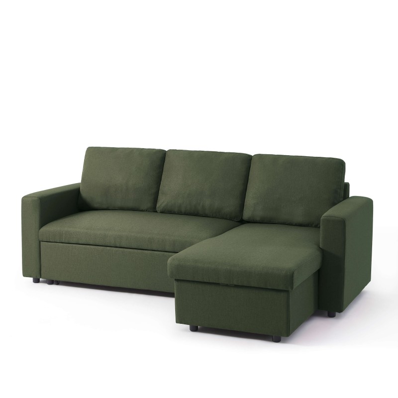 Canapé d'angle convertible et réversible SPENA 4 places tissu vert