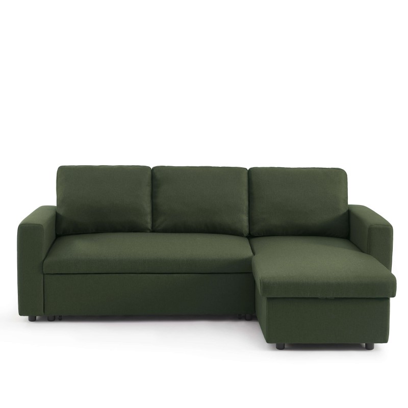 Canapé d'angle convertible et réversible SPENA 4 places tissu vert