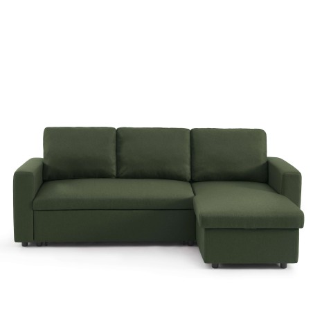 Canapé d'angle convertible et réversible SPENA 4 places tissu vert