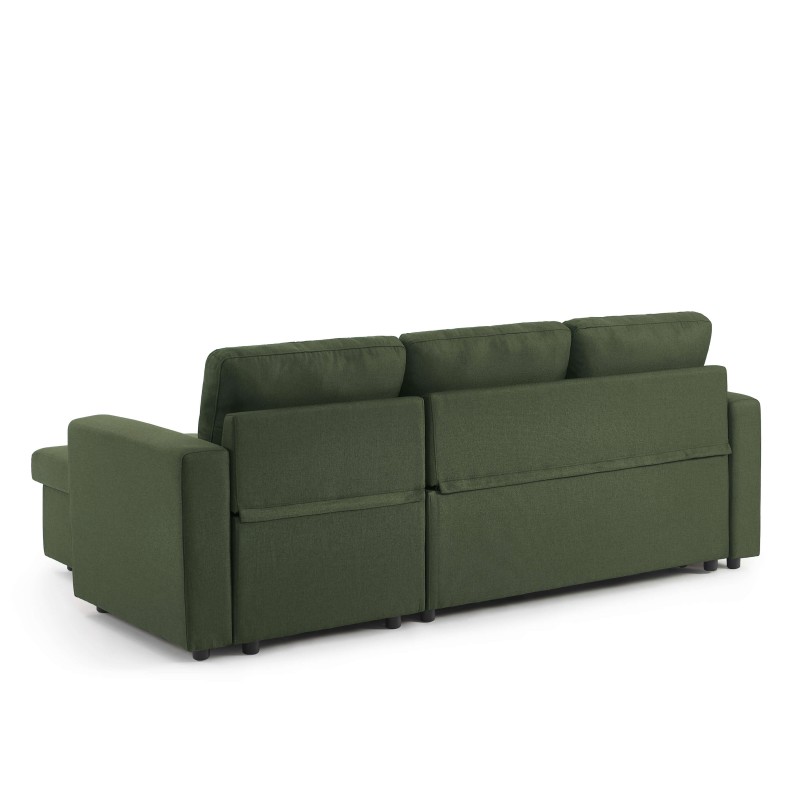 Canapé d'angle convertible et réversible SPENA 4 places tissu vert
