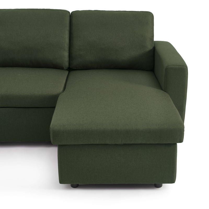 Canapé d'angle convertible et réversible SPENA 4 places tissu vert