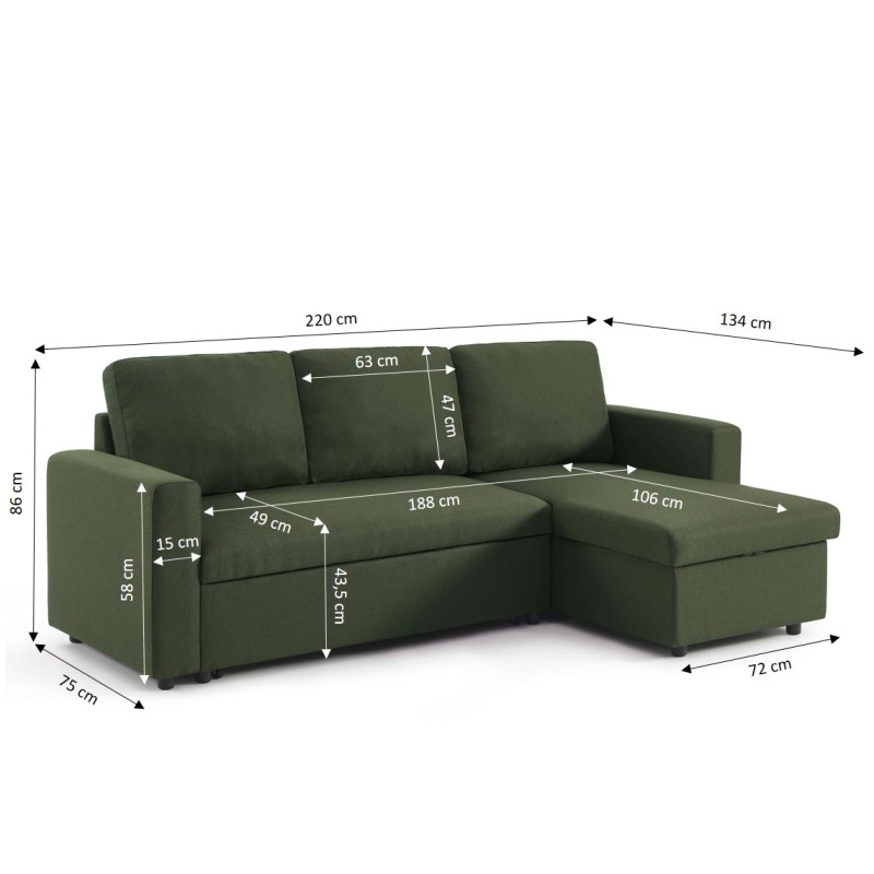 Canapé d'angle convertible et réversible SPENA 4 places tissu vert