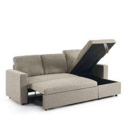 Canapé d'angle convertible et réversible SPENA 4 places tissu taupe