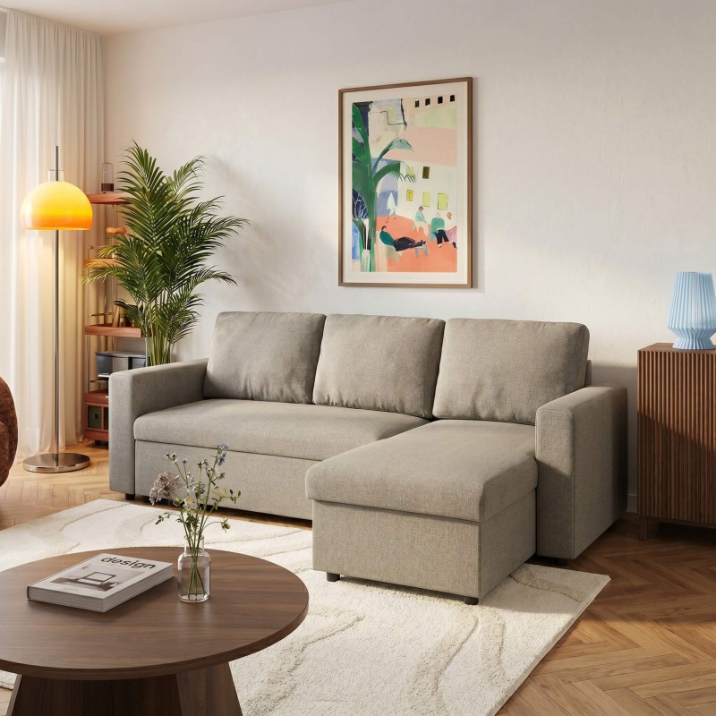 Canapé d'angle convertible et réversible SPENA 4 places tissu taupe