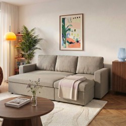 Canapé d'angle convertible et réversible SPENA 4 places tissu taupe