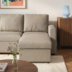 Canapé d'angle convertible et réversible SPENA 4 places tissu taupe
