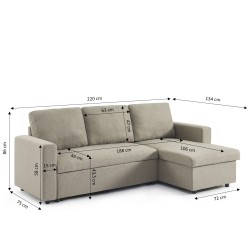 Canapé d'angle convertible et réversible SPENA 4 places tissu taupe