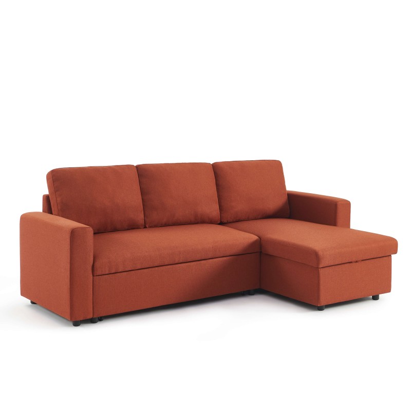 Canapé d'angle convertible et réversible SPENA 4 places tissu terracotta