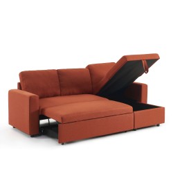 Canapé d'angle convertible et réversible SPENA 4 places tissu terracotta
