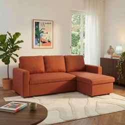 Canapé d'angle convertible et réversible SPENA 4 places tissu terracotta