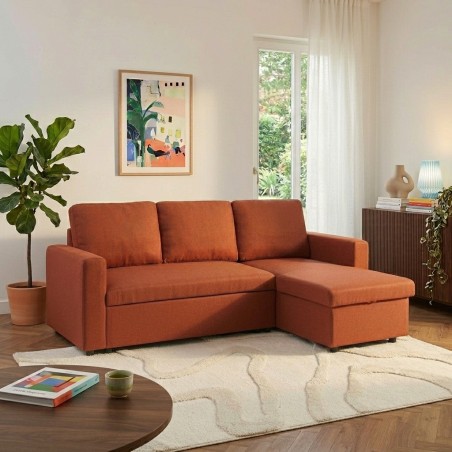 Canapé d'angle convertible et réversible SPENA 4 places tissu terracotta