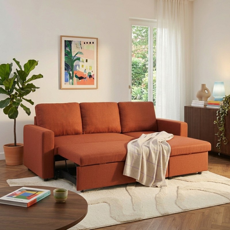 Canapé d'angle convertible et réversible SPENA 4 places tissu terracotta