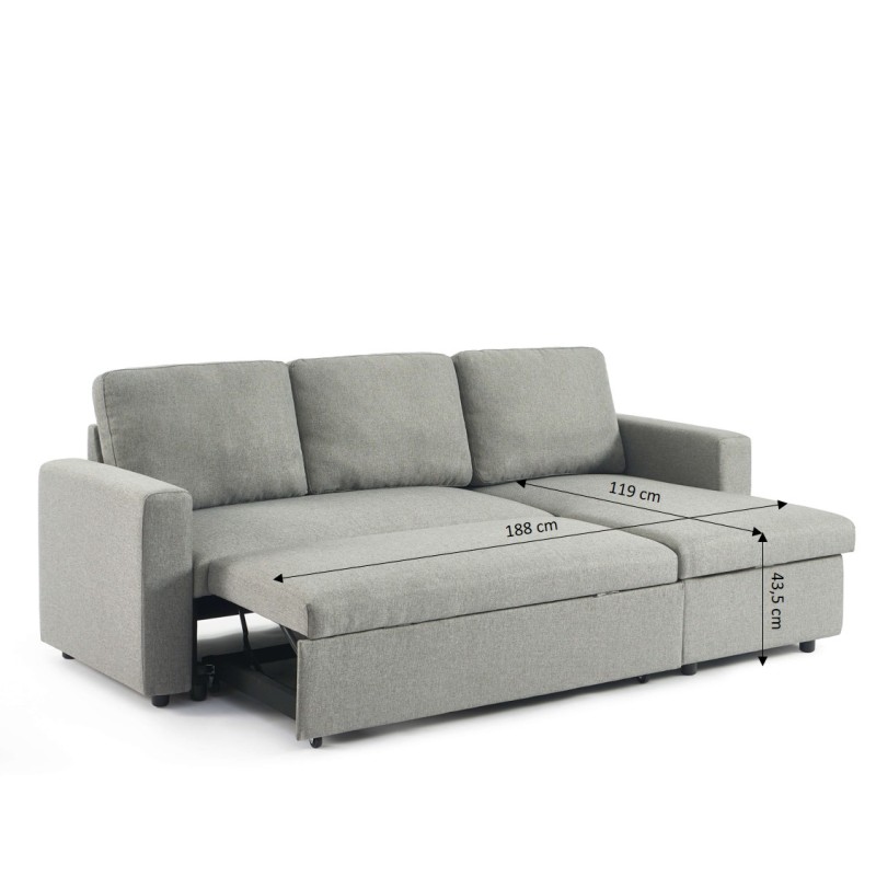 Canapé d'angle convertible et réversible SPENA 4 places tissu gris