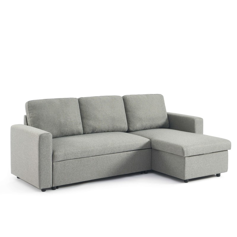 Canapé d'angle convertible et réversible SPENA 4 places tissu gris