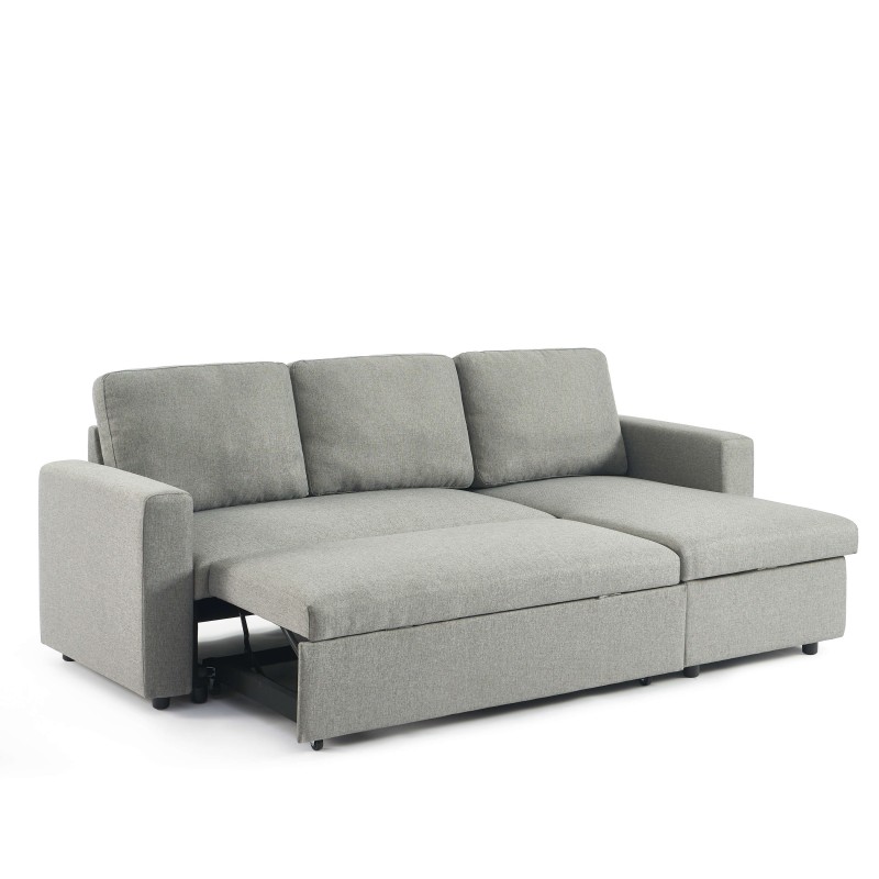 Canapé d'angle convertible et réversible SPENA 4 places tissu gris