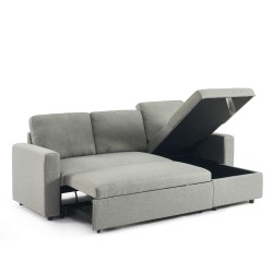 Canapé d'angle convertible et réversible SPENA 4 places tissu gris