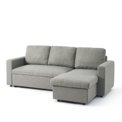 Canapé d'angle convertible et réversible SPENA 4 places tissu gris