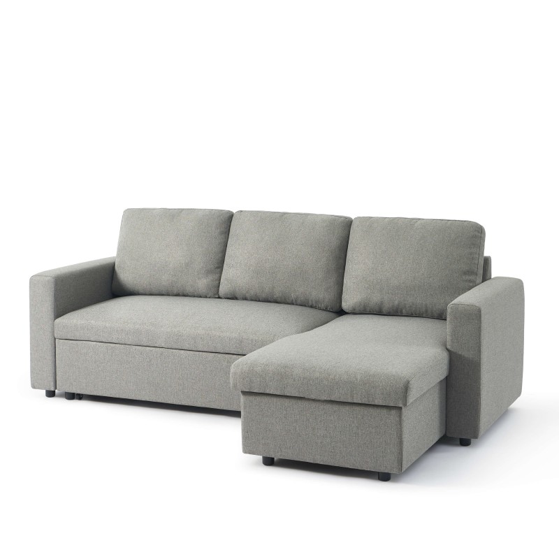 Canapé d'angle convertible et réversible SPENA 4 places tissu gris