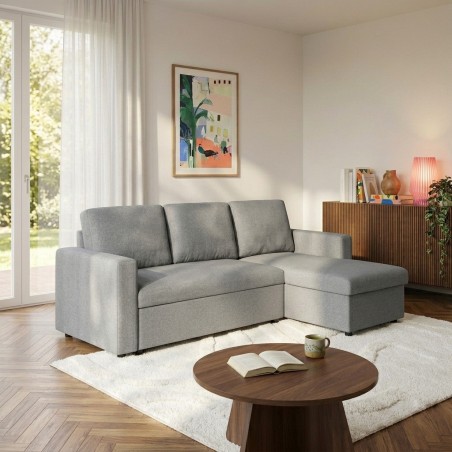 Canapé d'angle convertible et réversible SPENA 4 places tissu gris
