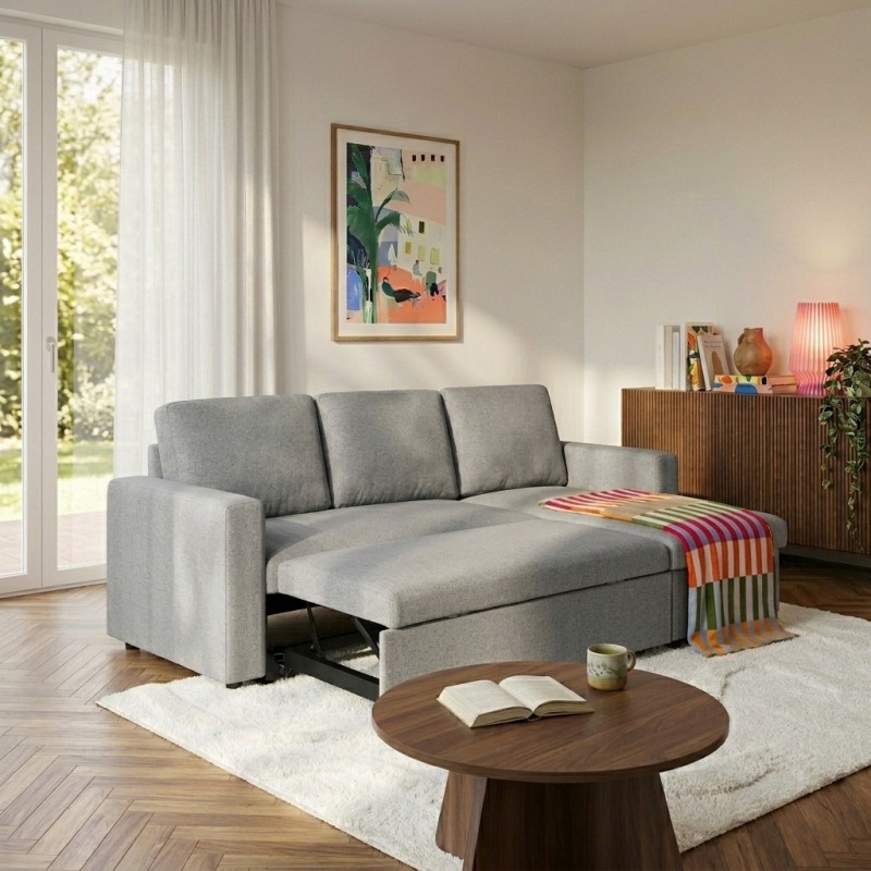 Canapé d'angle convertible et réversible SPENA 4 places tissu gris