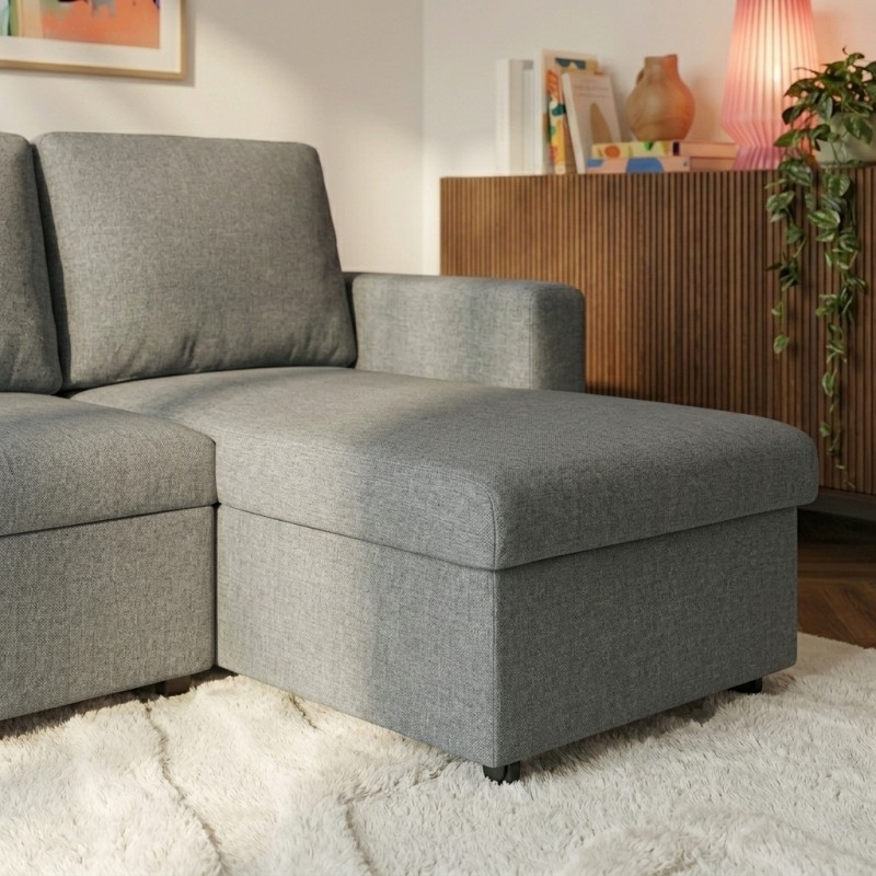 Canapé d'angle convertible et réversible SPENA 4 places tissu gris