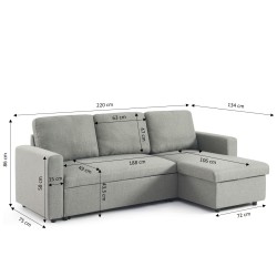 Canapé d'angle convertible et réversible SPENA 4 places tissu gris