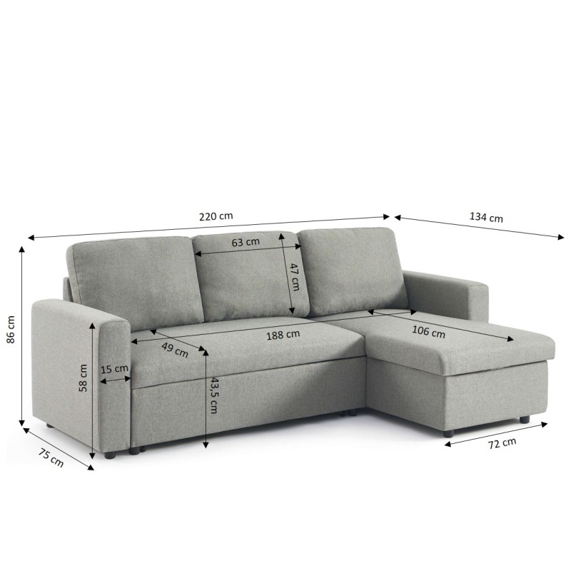 Canapé d'angle convertible et réversible SPENA 4 places tissu gris