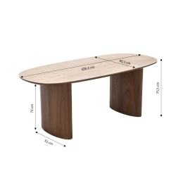 Table de séjour LODEN placage noyer et plateau céramique effet travertin 200cm
