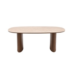 Table de séjour LODEN placage noyer et plateau céramique effet travertin 200cm