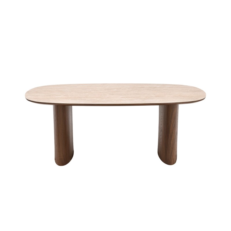 Table de séjour LODEN placage noyer et plateau céramique effet travertin 200cm